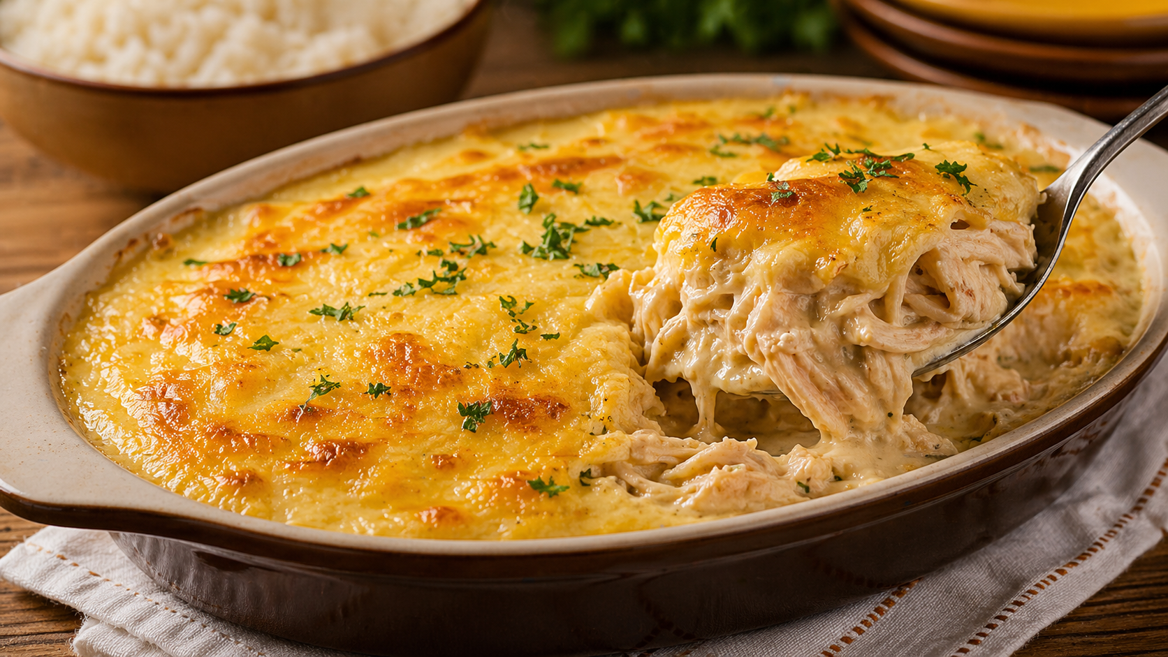 frango cremoso gratinado de travessa