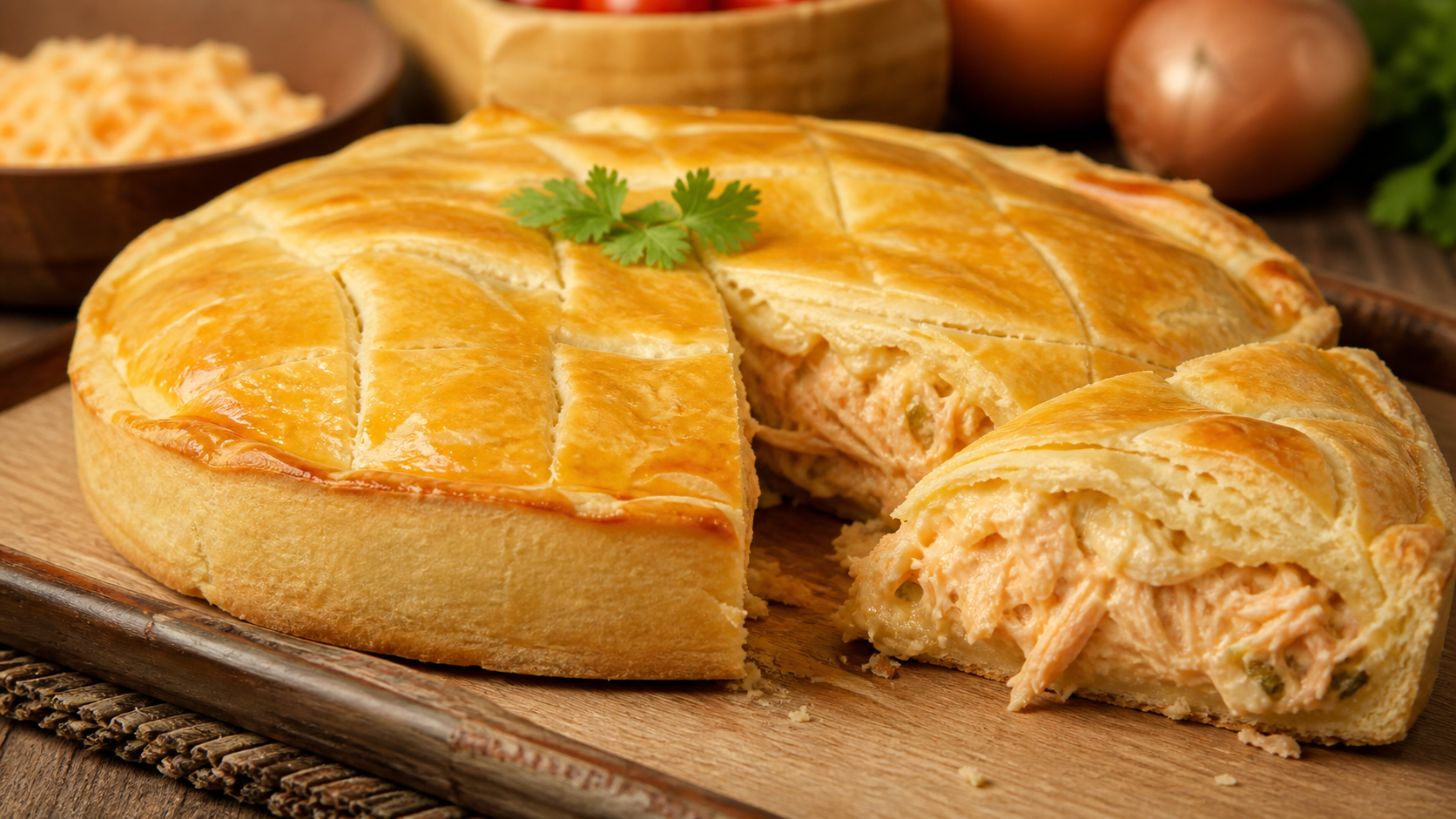 pastel de forno com frango cremoso