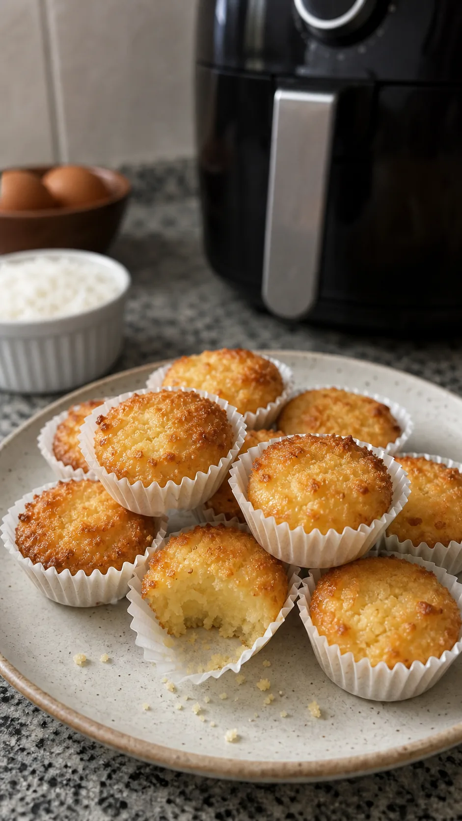 Queijadinhas cremosas douradas feitas na air fryer